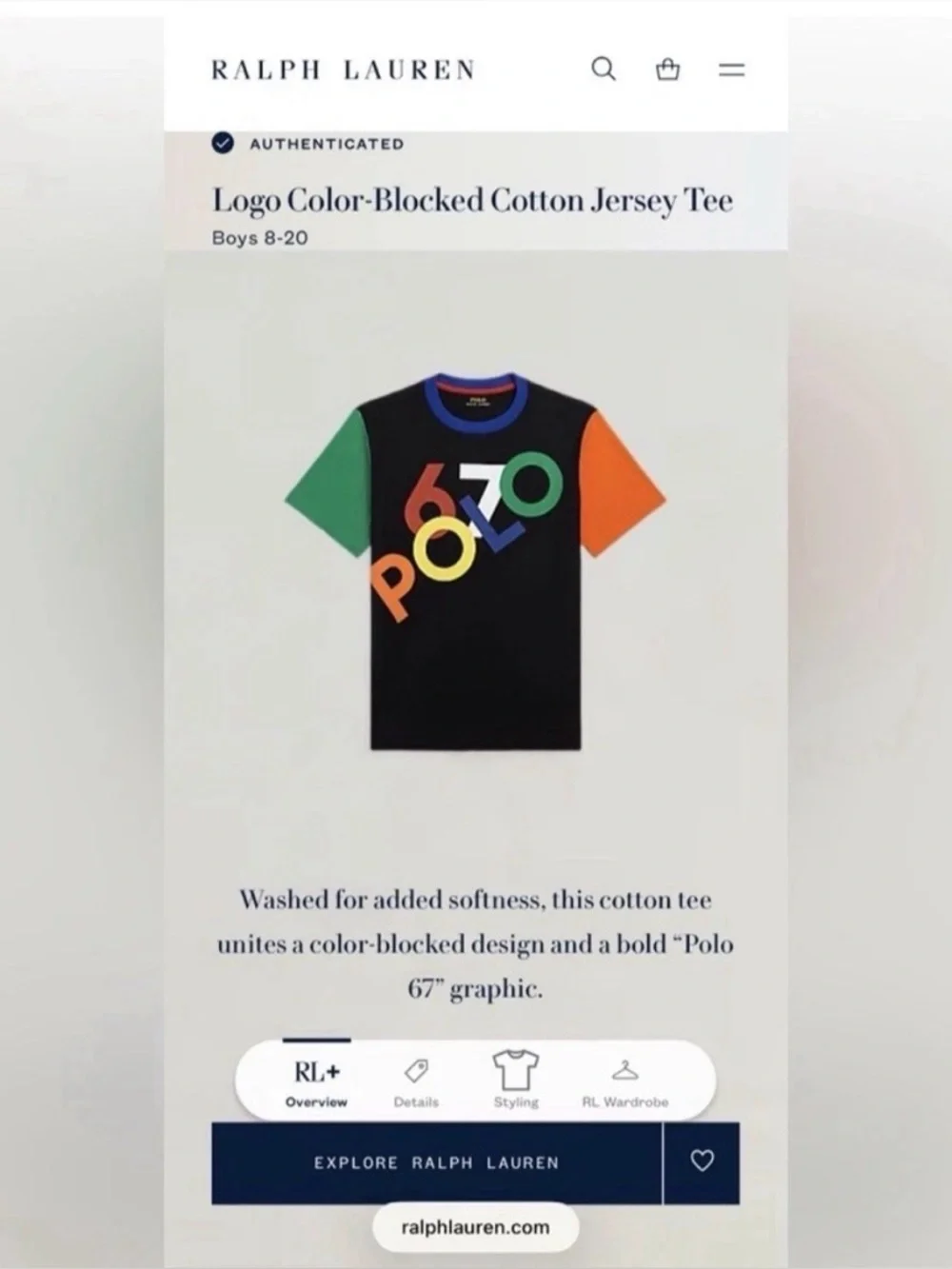 Polo Ralph Lauren Boy’s Logo Color blocked Cotton Jersey Tee + Navy Shorts, XL